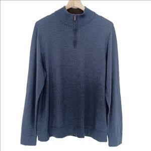 Maker & Company Quarter Zip Sweater Mens 2XL Blue 100% Merino Wool Mock Neck